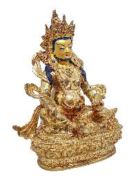 [yellow Jambhala], Buddhist Handmade Statue, [gold Plated] And [face Painted]