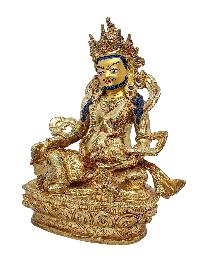 [yellow Jambhala], Buddhist Handmade Statue, [gold Plated] And [face Painted]