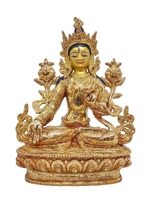 [white Tara], Buddhist Handmade Statue, [gold Plated] And [face Painted]