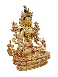 [white Tara], Buddhist Handmade Statue, [gold Plated] And [face Painted]
