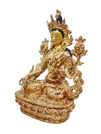 [white Tara], Buddhist Handmade Statue, [gold Plated] And [face Painted]