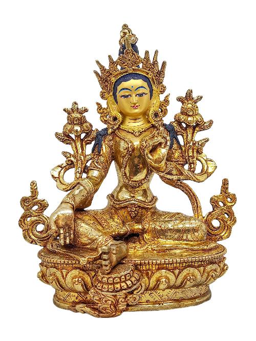 [green Tara], Buddhist Handmade Statue, [gold Plated] And [face Painted]