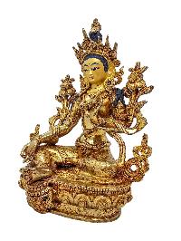 [green Tara], Buddhist Handmade Statue, [gold Plated] And [face Painted]