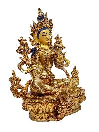 [green Tara], Buddhist Handmade Statue, [gold Plated] And [face Painted]