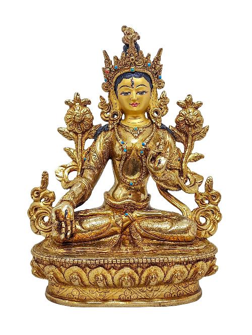 [white Tara], Buddhist Handmade Statue, [gold Plated] And [face Painted]