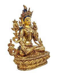 [white Tara], Buddhist Handmade Statue, [gold Plated] And [face Painted]