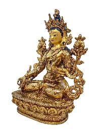 [white Tara], Buddhist Handmade Statue, [gold Plated] And [face Painted]