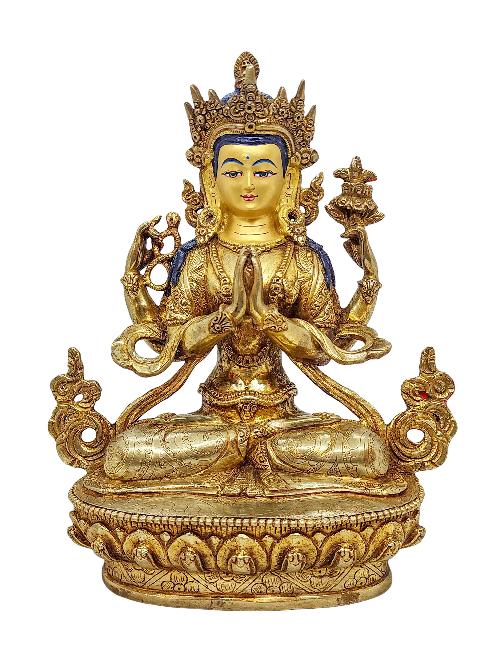 [chenrezig], Buddhist Handmade Statue, [gold Plated] And [face Painted]