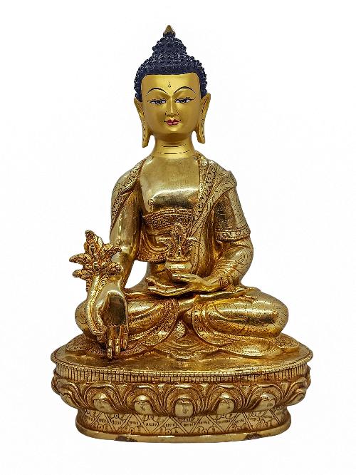 [medicine Buddha], Buddhist Handmade Statue, [gold Plated] And [face Painted]