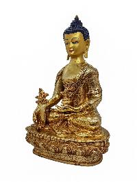 [medicine Buddha], Buddhist Handmade Statue, [gold Plated] And [face Painted]