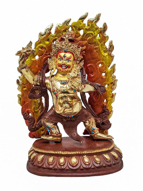 [vajrapani], Buddhist Handmade Statue, [partly Gold Plated] And [face Painted]