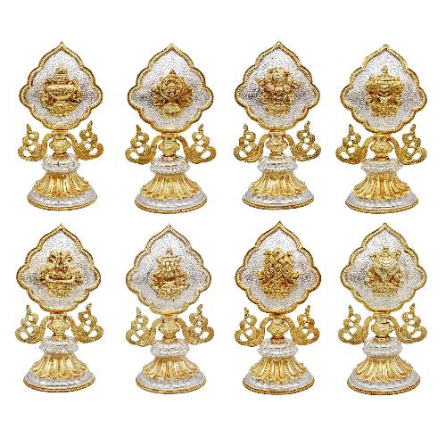 Buddhist Handmade [eight] Set Tibetan Offering Set Of Ashtamangala, [partly Gold Plated, Silver Plated]