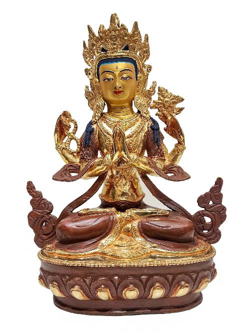 [chenrezig], Buddhist Handmade Statue, [partly Gold Plated] And [face Painted]