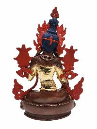 [green Tara], Buddhist Handmade Statue, [partly Gold Plated] And [face Painted]