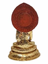 [shakyamuni Buddha], Buddhist Handmade Statue, [gold Plated], [face Painted], [stone Setting] And [double Base]
