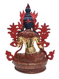 [green Tara], Buddhist Handmade Statue, [partly Gold Plated] And [face Painted]