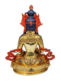 [aparimita], Buddhist Handmade Statue, [face Painted], [gold Plated] And [stone Setting], Amitayus