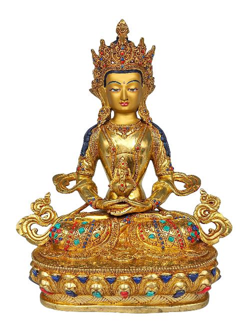[apamita], Buddhist Handmade Statue, [face Painted], [gold Plated] And [stone Setting]