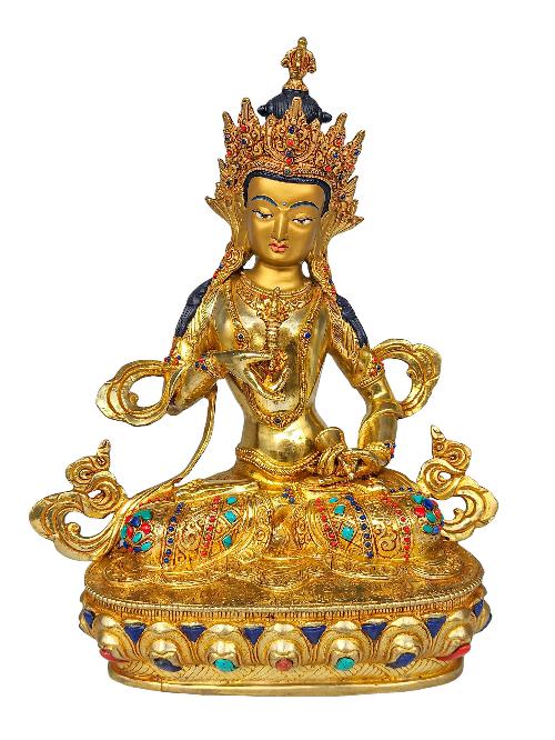 [vajrasattva], Buddhist Handmade Statue, [face Painted], [gold Plated] And [stone Setting]