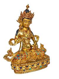 [vajrasattva], Buddhist Handmade Statue, [face Painted], [gold Plated] And [stone Setting]