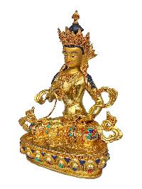 [vajrasattva], Buddhist Handmade Statue, [face Painted], [gold Plated] And [stone Setting]