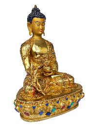 [medicine Buddha], Buddhist Handmade Statue, [face Painted], [gold Plated] And [stone Setting]