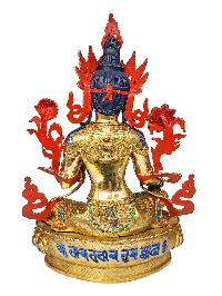 [green Tara], Buddhist Handmade Statue, [face Painted], [gold Plated] And [stone Setting]