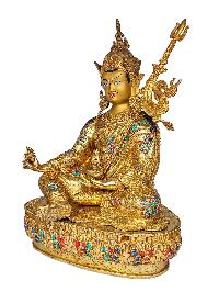 [padmasambhava], Buddhist Handmade Statue, [face Painted], [gold Plated] And [stone Setting]