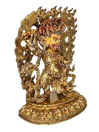 [vajrapani], Buddhist Handmade Statue, [face Painted], [gold Plated] And [stone Setting]