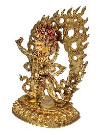 [vajrapani], Buddhist Handmade Statue, [face Painted], [gold Plated] And [stone Setting]