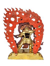 [vajrapani], Buddhist Handmade Statue, [face Painted], [gold Plated] And [stone Setting]