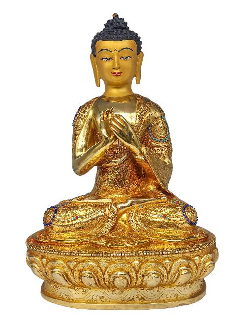 [vairochana Buddha], Buddhist Handmade Statue, [face Painted], [gold Plated] And [stone Setting]