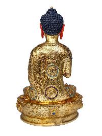[vairochana Buddha], Buddhist Handmade Statue, [face Painted], [gold Plated] And [stone Setting]