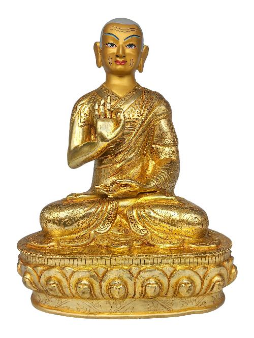 [tsongkhapa], Buddhist Handmade Statue, [face Painted] And [gold Plated]
