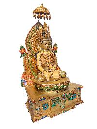 [crown Shakyamuni Buddha On Throne], Buddhist Handmade Statue, [face Painted], [gold Plated] And [stone Setting], [master Quality]