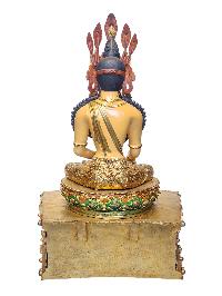 [crown Shakyamuni Buddha On Throne], Buddhist Handmade Statue, [face Painted], [gold Plated] And [stone Setting], [master Quality]