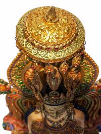 [crown Shakyamuni Buddha On Throne], Buddhist Handmade Statue, [face Painted], [gold Plated] And [stone Setting], [master Quality]