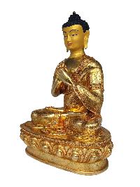 [pancha Buddha Set Of Shakyamuni Buddha, Amitabha Buddha, Ratnasambhava Buddha, Vairochana Buddha, Amoghasiddi Buddha], Buddhist Handmade Statue, [full Gold Plated, Face Painted] And [stone Setting]