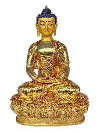 [pancha Buddha Set Of Shakyamuni Buddha, Amitabha Buddha, Ratnasambhava Buddha, Vairochana Buddha, Amoghasiddi Buddha], Buddhist Handmade Statue, [full Gold Plated, Face Painted] And [stone Setting]