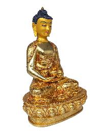 [pancha Buddha Set Of Shakyamuni Buddha, Amitabha Buddha, Ratnasambhava Buddha, Vairochana Buddha, Amoghasiddi Buddha], Buddhist Handmade Statue, [full Gold Plated, Face Painted] And [stone Setting]