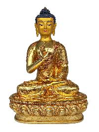 [pancha Buddha Set Of Shakyamuni Buddha, Amitabha Buddha, Ratnasambhava Buddha, Vairochana Buddha, Amoghasiddi Buddha], Buddhist Handmade Statue, [full Gold Plated, Face Painted] And [stone Setting]