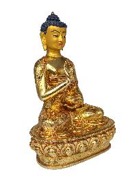 [pancha Buddha Set Of Shakyamuni Buddha, Amitabha Buddha, Ratnasambhava Buddha, Vairochana Buddha, Amoghasiddi Buddha], Buddhist Handmade Statue, [full Gold Plated, Face Painted] And [stone Setting]