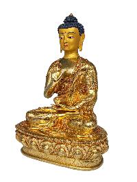 [pancha Buddha Set Of Shakyamuni Buddha, Amitabha Buddha, Ratnasambhava Buddha, Vairochana Buddha, Amoghasiddi Buddha], Buddhist Handmade Statue, [full Gold Plated, Face Painted] And [stone Setting]