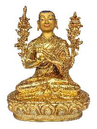[tsongkhapa Set], Buddhist Handmade Statue, [face Painted] And [gold Plated]
