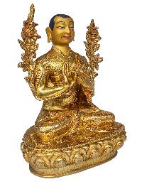 [tsongkhapa Set], Buddhist Handmade Statue, [face Painted] And [gold Plated]