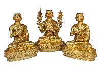 [tsongkhapa Set], Buddhist Handmade Statue, [face Painted] And [gold Plated]