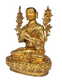 [tsongkhapa Set], Buddhist Handmade Statue, [face Painted] And [gold Plated]
