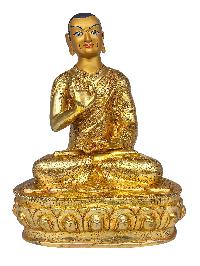 [tsongkhapa Set], Buddhist Handmade Statue, [face Painted] And [gold Plated]