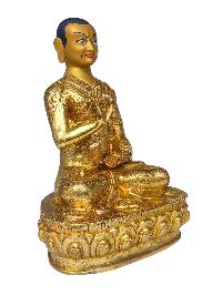 [tsongkhapa Set], Buddhist Handmade Statue, [face Painted] And [gold Plated]
