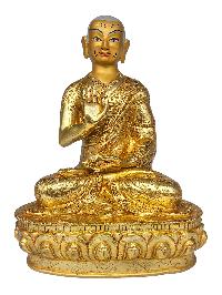 [tsongkhapa Set], Buddhist Handmade Statue, [face Painted] And [gold Plated]